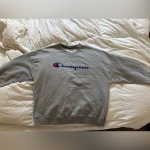 Champion Gray Hoodie Sweatshirt Soft Cotton-Blend